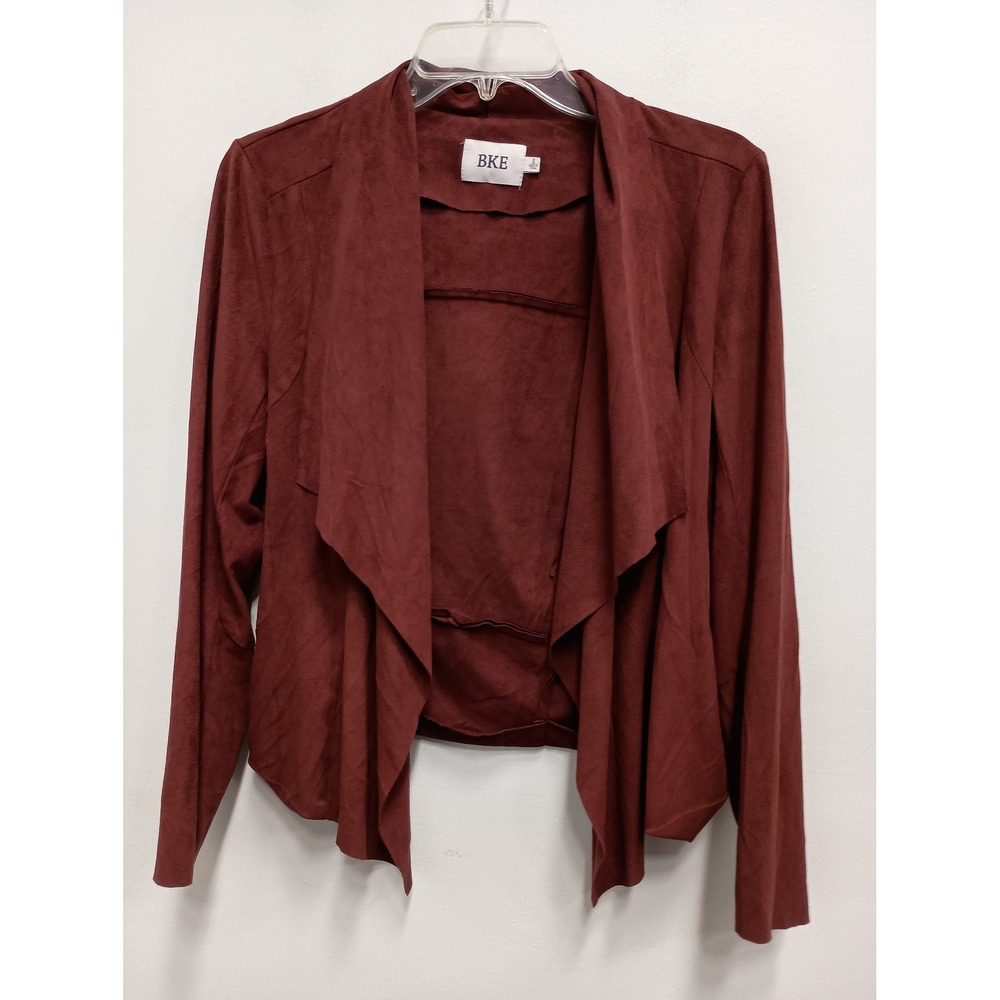 BKE Faux Suede Drape Front Jacket Womens Small Burgundy Open‎ BOHO Lightweight